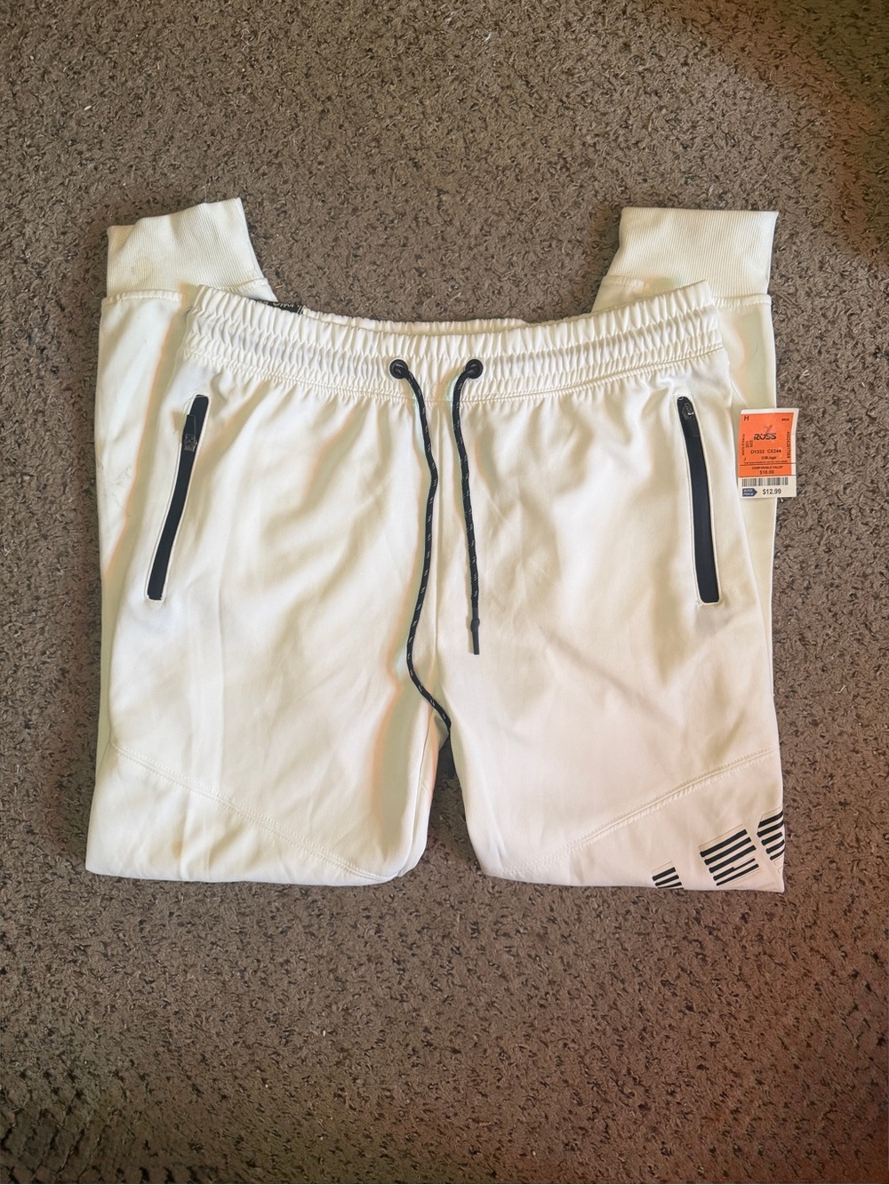 Men's White Drawstring Sweats with Zip Pockets